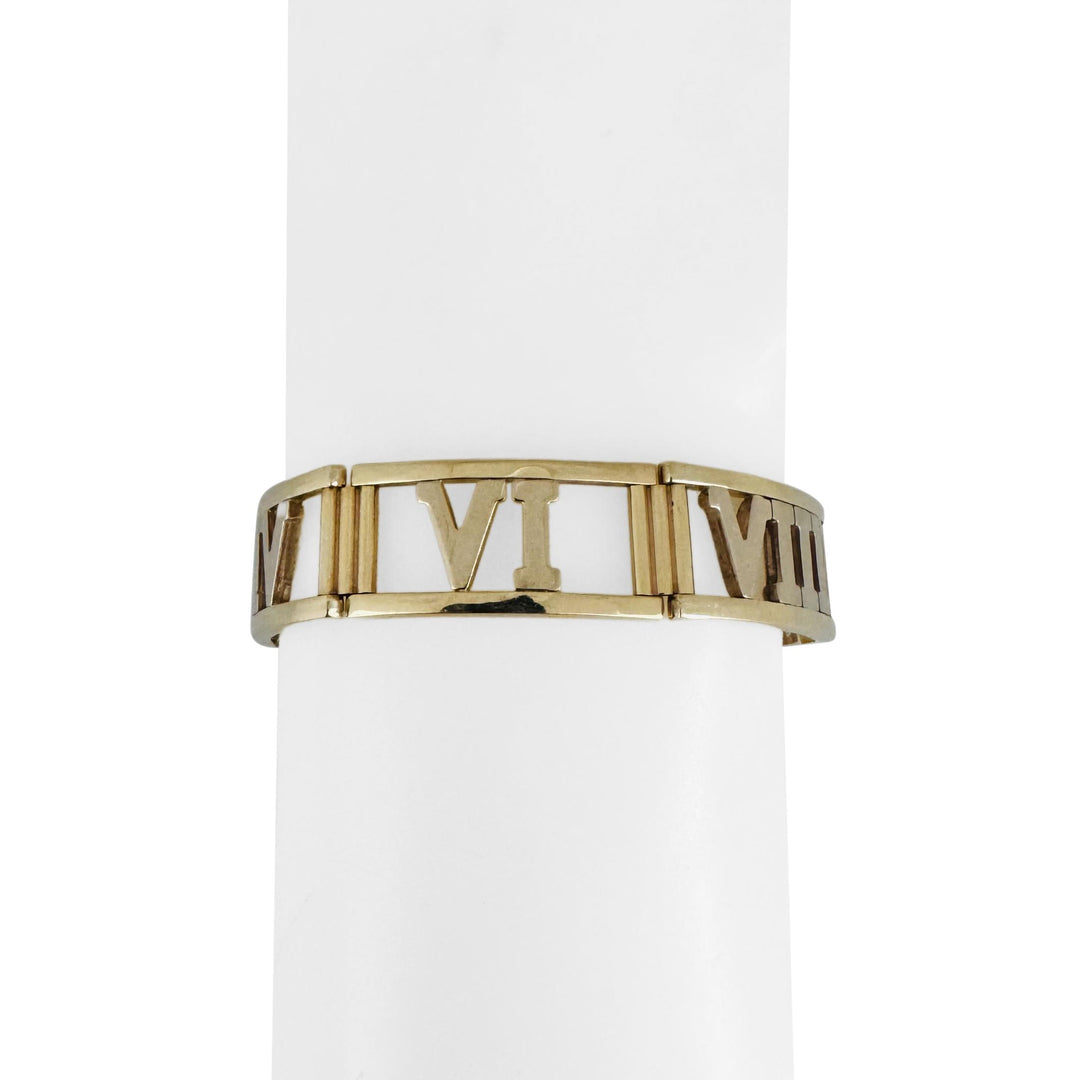14k Yellow and White Gold 22.6g Roman Numeral Panel Link Bracelet Italy 7.25"