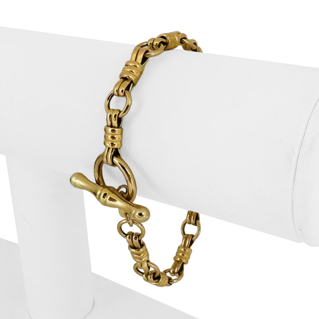 14k Yellow Gold 7.6g Ladies Fancy Link Toggle T Bar Bracelet Italy 7.5"
