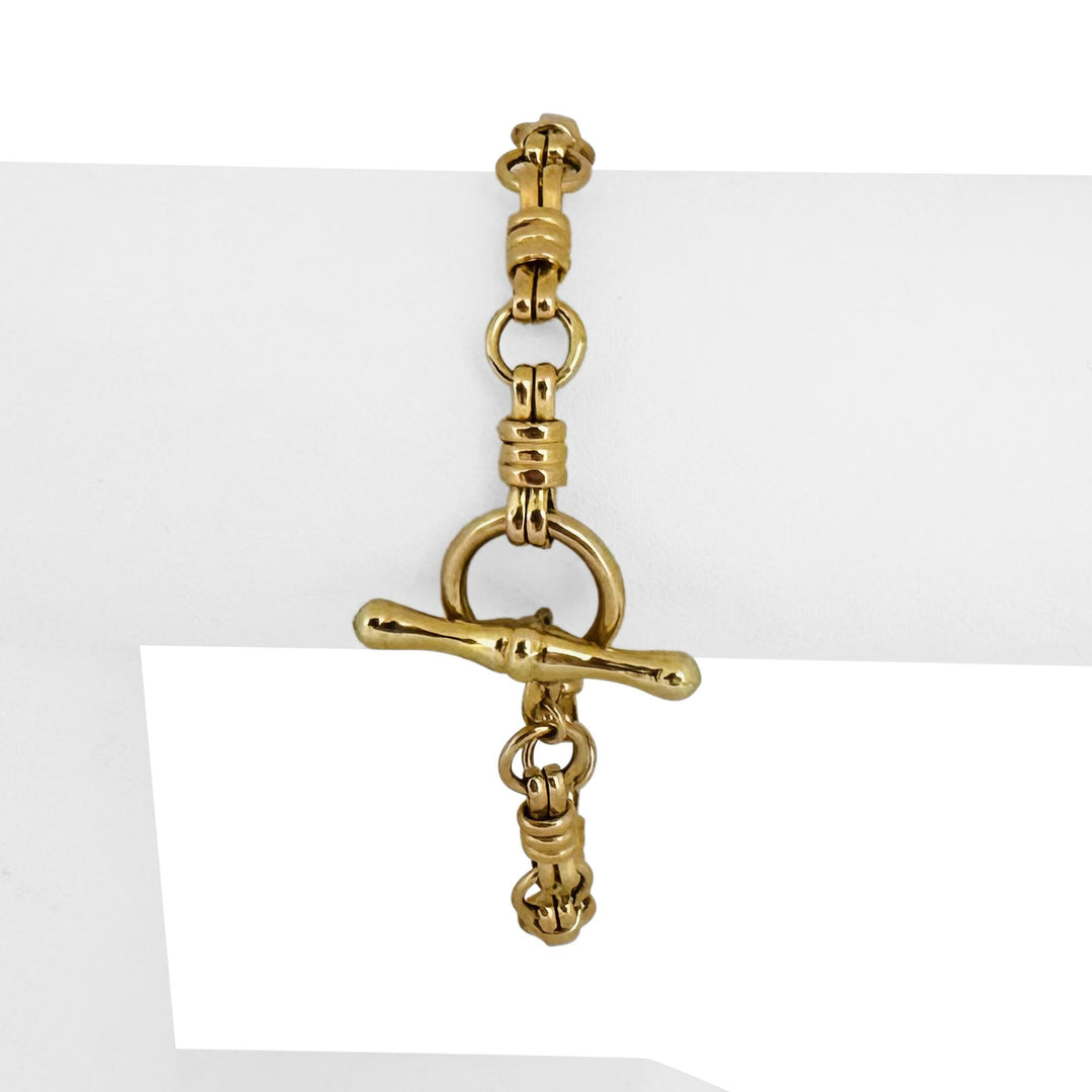 14k Yellow Gold 7.6g Ladies Fancy Link Toggle T Bar Bracelet Italy 7.5"