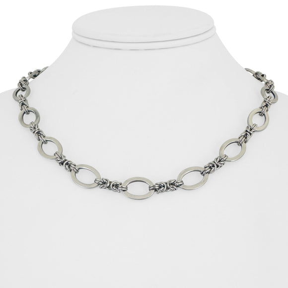 19k Portuguese White Gold 20.9g Byzantine and Oval Link Necklace 17.5