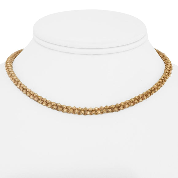 19k Portuguese Yellow Gold 27.4g Solid Vintage Beaded Link Choker Necklace 14