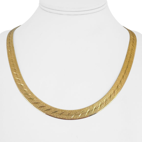 14k Yellow Gold 29.9g Solid 8mm Etched Herringbone Link Necklace Italy 20