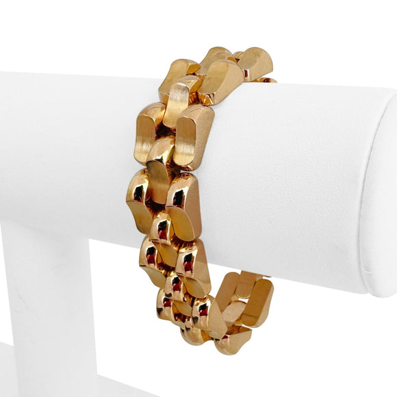 18k Rose Gold 50g Heavy Retro 14mm Fancy Link Bracelet 6.5