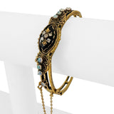 14k Yellow Gold 22.3g Diamond Opal and Onyx Vintage Bangle Bracelet 6.5"