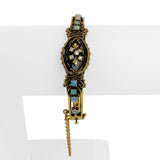 14k Yellow Gold 22.3g Diamond Opal and Onyx Vintage Bangle Bracelet 6.5"