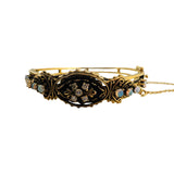 14k Yellow Gold 22.3g Diamond Opal and Onyx Vintage Bangle Bracelet 6.5"
