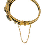 14k Yellow Gold 22.3g Diamond Opal and Onyx Vintage Bangle Bracelet 6.5"