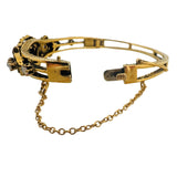 14k Yellow Gold 22.3g Diamond Opal and Onyx Vintage Bangle Bracelet 6.5"