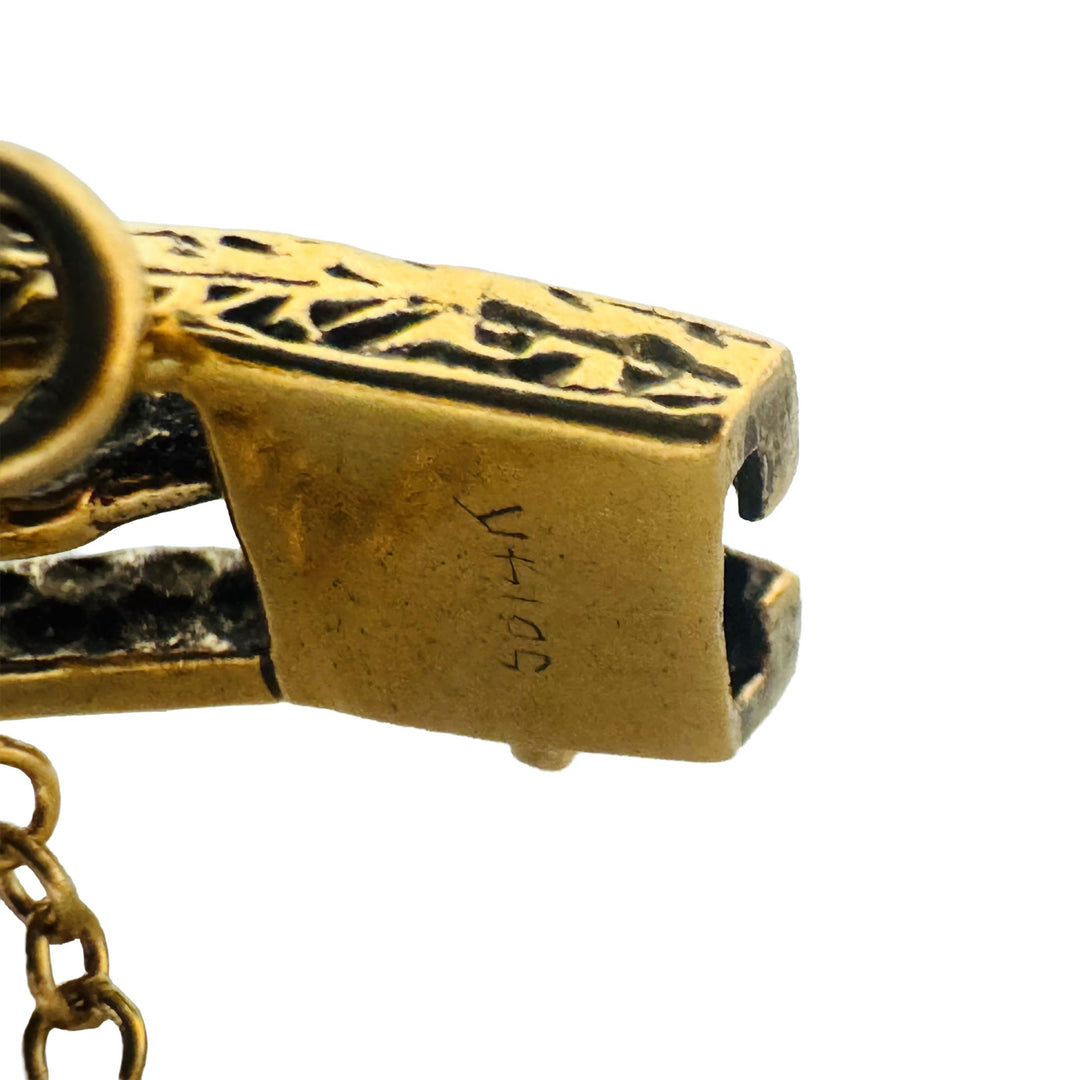 14k Yellow Gold 22.3g Diamond Opal and Onyx Vintage Bangle Bracelet 6.5"