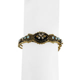 14k Yellow Gold 22.3g Diamond Opal and Onyx Vintage Bangle Bracelet 6.5"