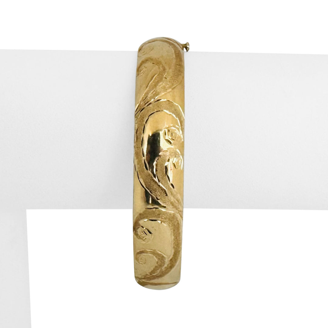 14k Yellow Gold 11.3g Ladies 11mm Fancy Design Bangle Bracelet 7"