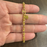 24k Pure Yellow Gold 12.6g Ladies 4mm Byzantine Link Heart Charm Bracelet 7.5"