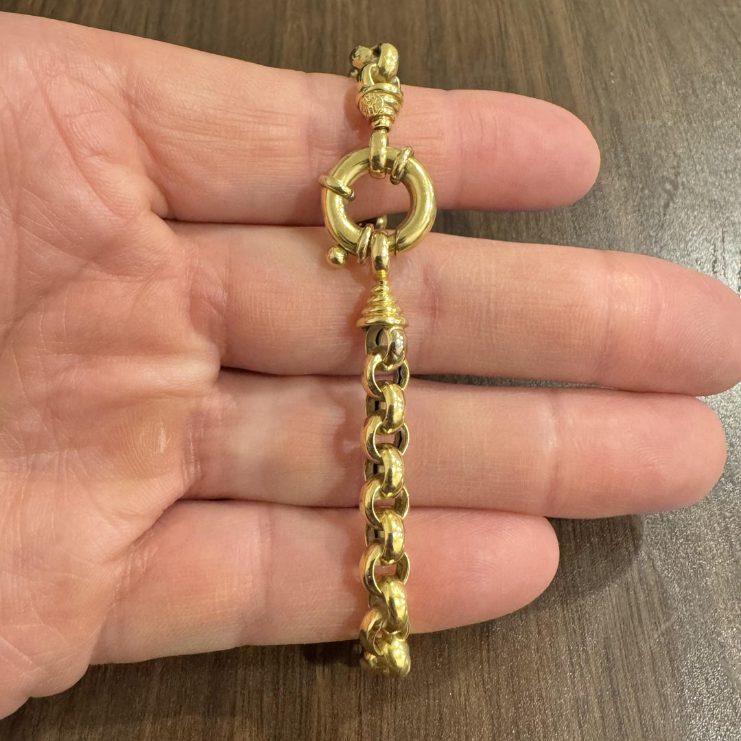 18k Yellow Gold 21g Vintage Heavy 7mm Rolo Link Bracelet Italy 7.5"