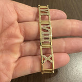14k Yellow and White Gold 22.6g Roman Numeral Panel Link Bracelet Italy 7.25"