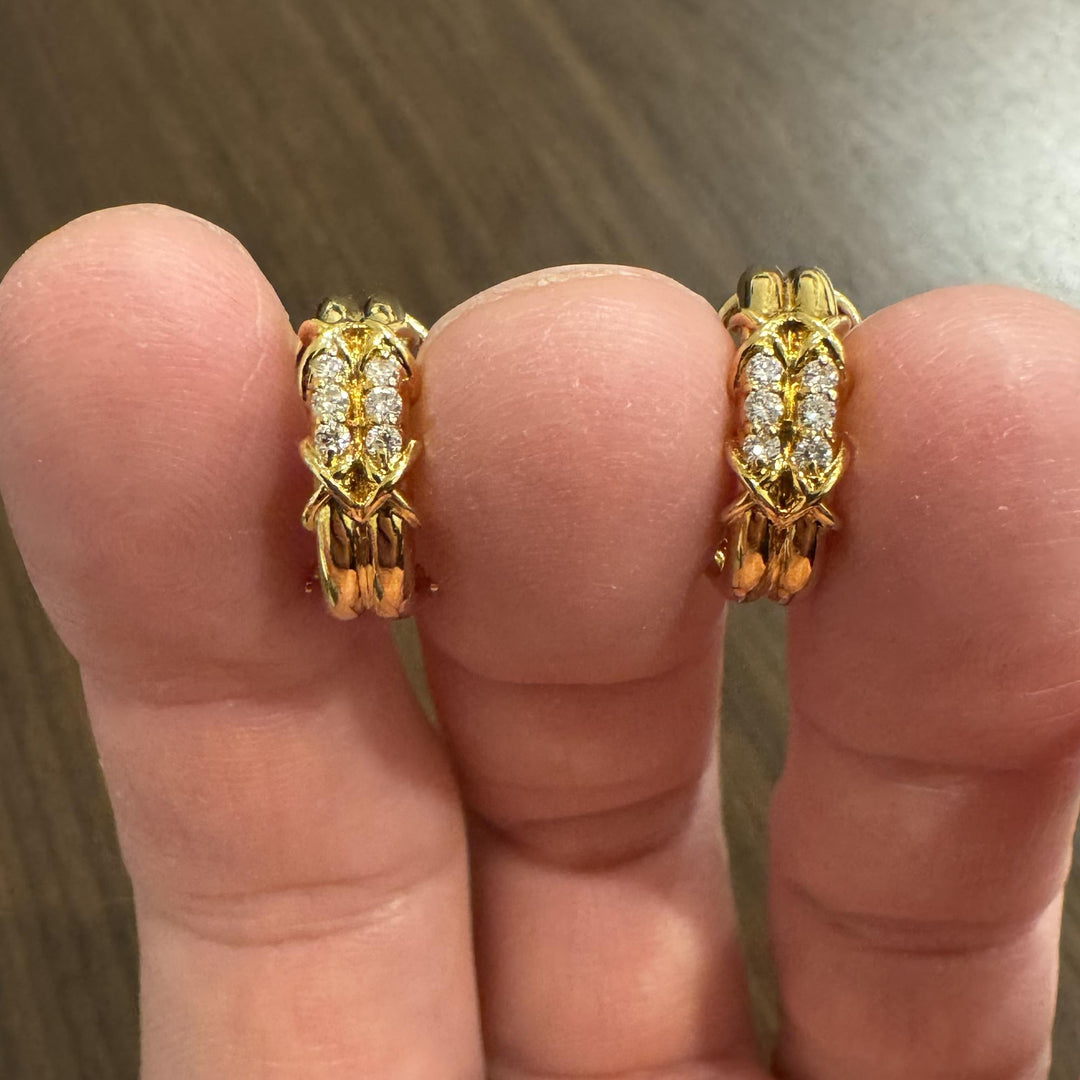 18k Yellow Gold and 0.24cttw Diamond French Back Huggie Earrings