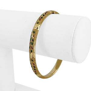 14k Yellow Gold 7.6g Textured Multi Color Glass Bangle Bracelet 7"