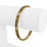 14k Yellow Gold 7.6g Textured Multi Color Glass Bangle Bracelet 7"