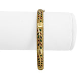 14k Yellow Gold 7.6g Textured Multi Color Glass Bangle Bracelet 7"