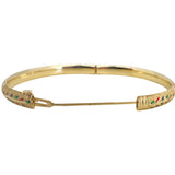 14k Yellow Gold 7.6g Textured Multi Color Glass Bangle Bracelet 7"