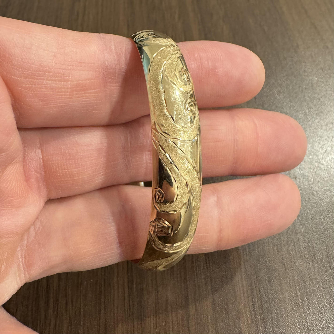 14k Yellow Gold 11.3g Ladies 11mm Fancy Design Bangle Bracelet 7"