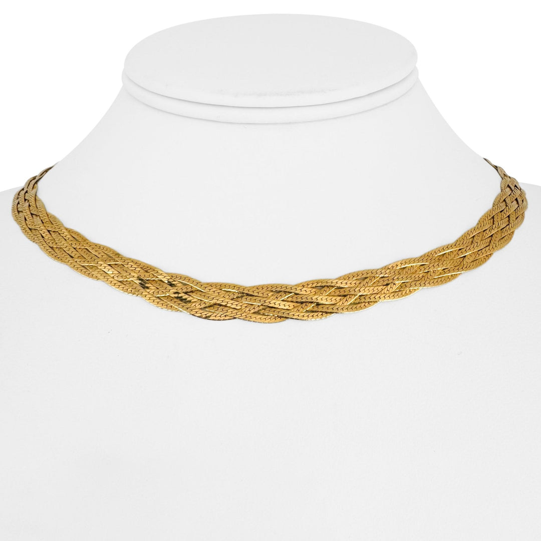 18k Yellow Gold 18.3g Braided Six Strand Herringbone Link Necklace Italy 15.5"