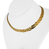 18k Yellow Gold 18.3g Braided Six Strand Herringbone Link Necklace Italy 15.5"
