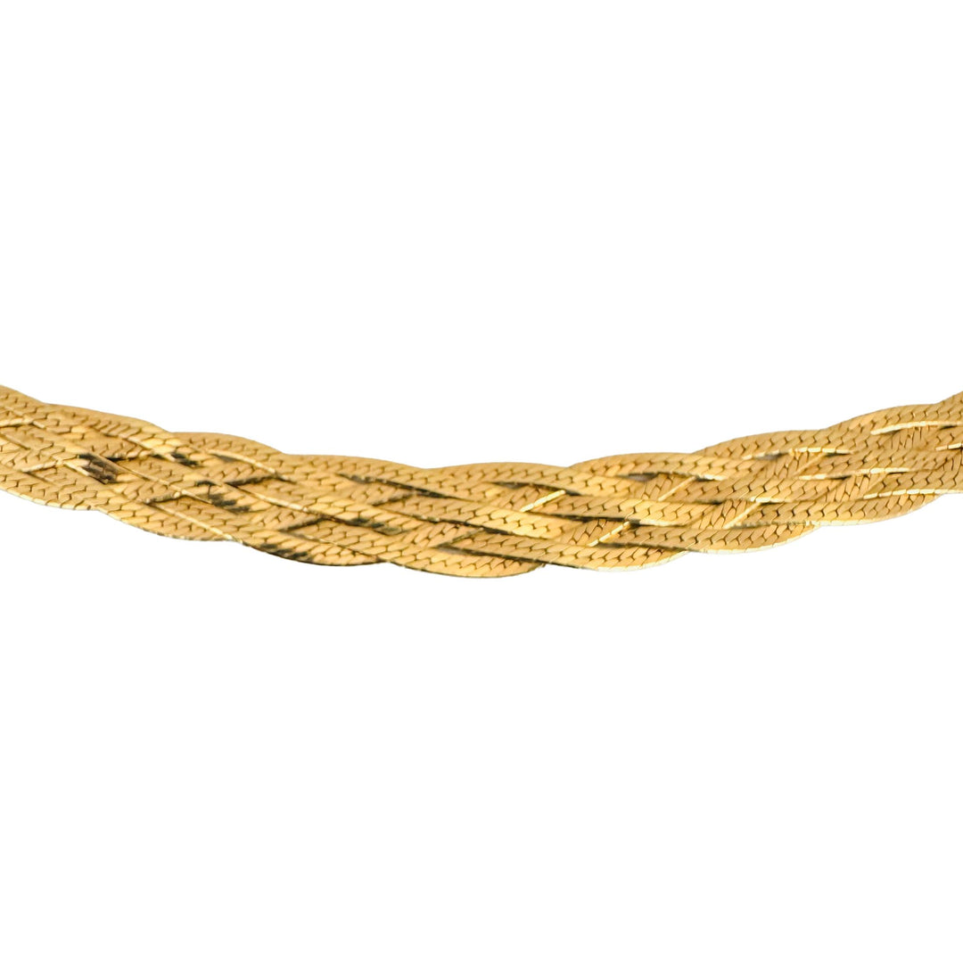 18k Yellow Gold 18.3g Braided Six Strand Herringbone Link Necklace Italy 15.5"