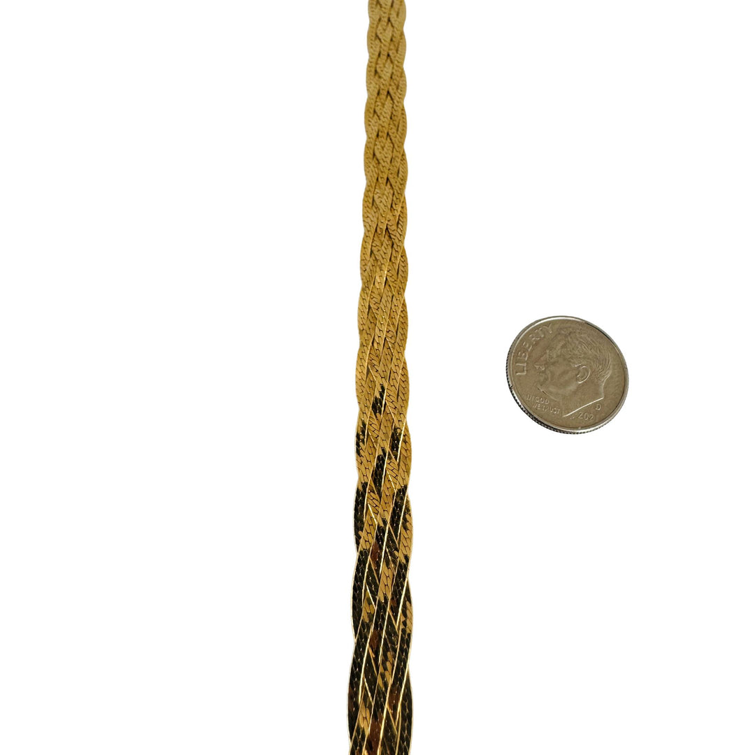 18k Yellow Gold 18.3g Braided Six Strand Herringbone Link Necklace Italy 15.5"