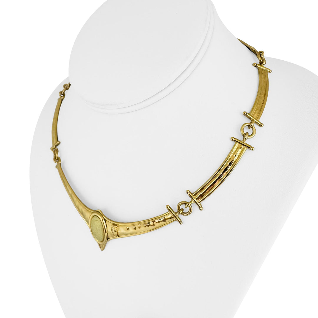 18k Yellow Gold 31.6g Ladies Hammered Cameo Bar Link Necklace Italy 16"