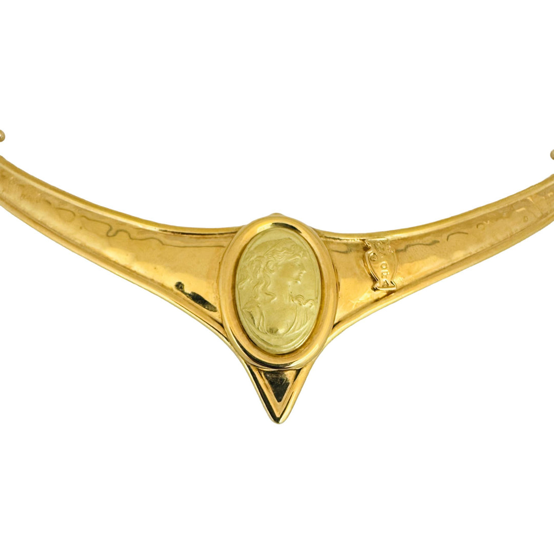 18k Yellow Gold 31.6g Ladies Hammered Cameo Bar Link Necklace Italy 16"