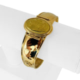 18k Yellow Gold 23.5g Hammered Ladies Cameo Cuff Bracelet Italy 6.5"