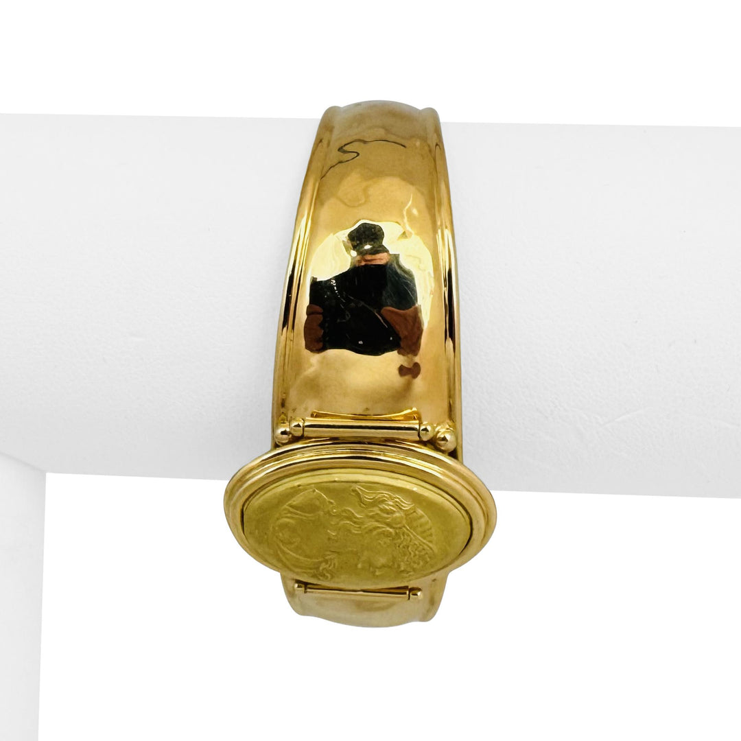18k Yellow Gold 23.5g Hammered Ladies Cameo Cuff Bracelet Italy 6.5"