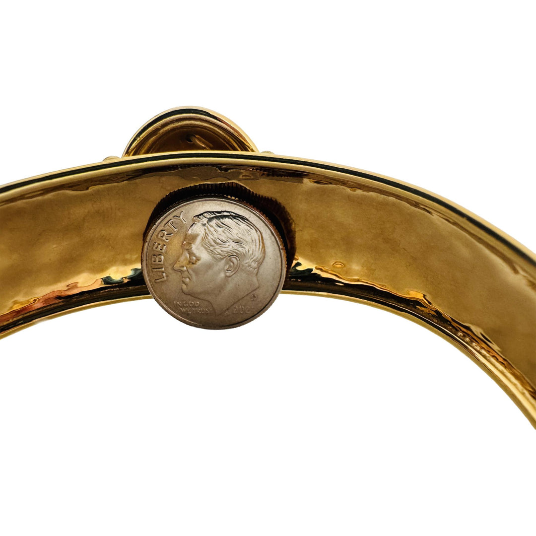 18k Yellow Gold 23.5g Hammered Ladies Cameo Cuff Bracelet Italy 6.5"