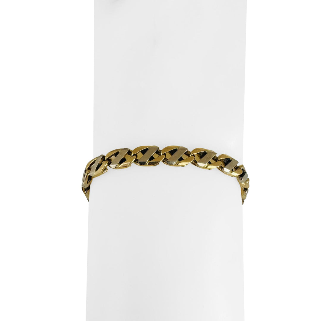 18k Yellow and White Gold 25.8g Solid Men's Long Mariner Bracelet Italy 9.75"