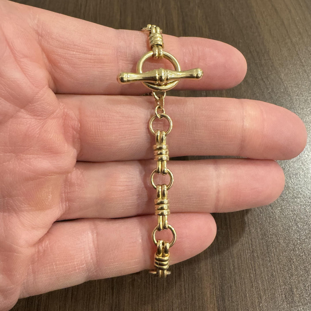 14k Yellow Gold 7.6g Ladies Fancy Link Toggle T Bar Bracelet Italy 7.5"