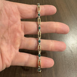 14k Yellow Gold Emerald and Diamond 17.3g Fancy Bar Link Bracelet 6.75"