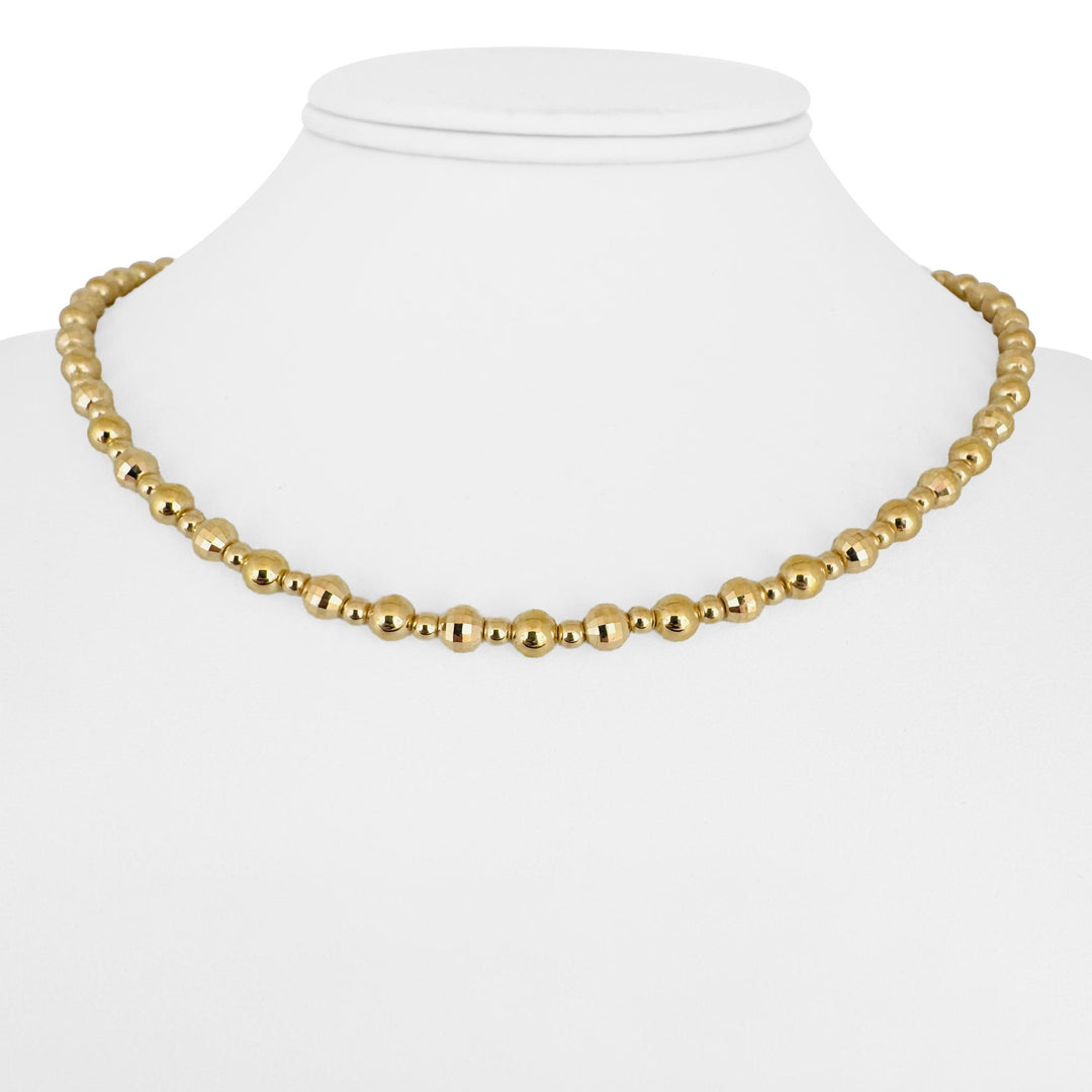 14k Yellow Gold 7g Hollow Light 5mm Faceted Ball Bead Necklace 17"