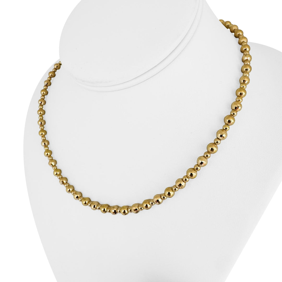 14k Yellow Gold 7g Hollow Light 5mm Faceted Ball Bead Necklace 17"