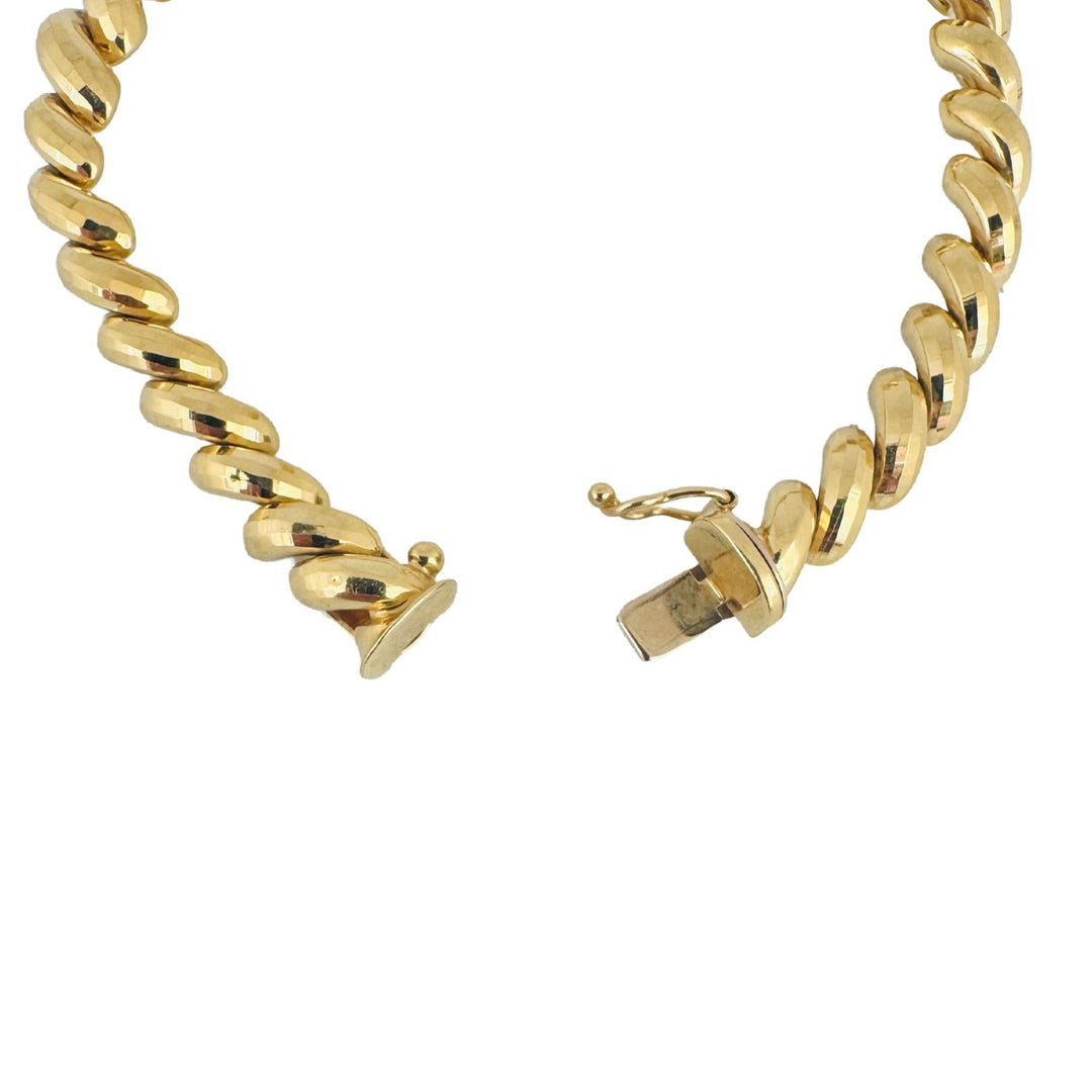 14k Yellow Gold 12.7g Faceted Graduated San Marco Link Bracelet Peru 7"