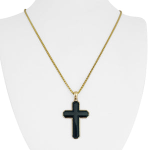 Effy 14k Yellow Gold and Black Onyx Cross Pendant Necklace 24"