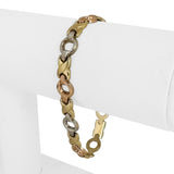 14k Yellow White and Rose Gold 5.8g Hollow XO Link Bracelet 7"