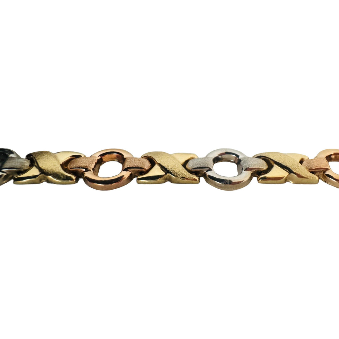 14k Yellow White and Rose Gold 5.8g Hollow XO Link Bracelet 7"