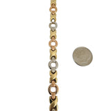14k Yellow White and Rose Gold 5.8g Hollow XO Link Bracelet 7"