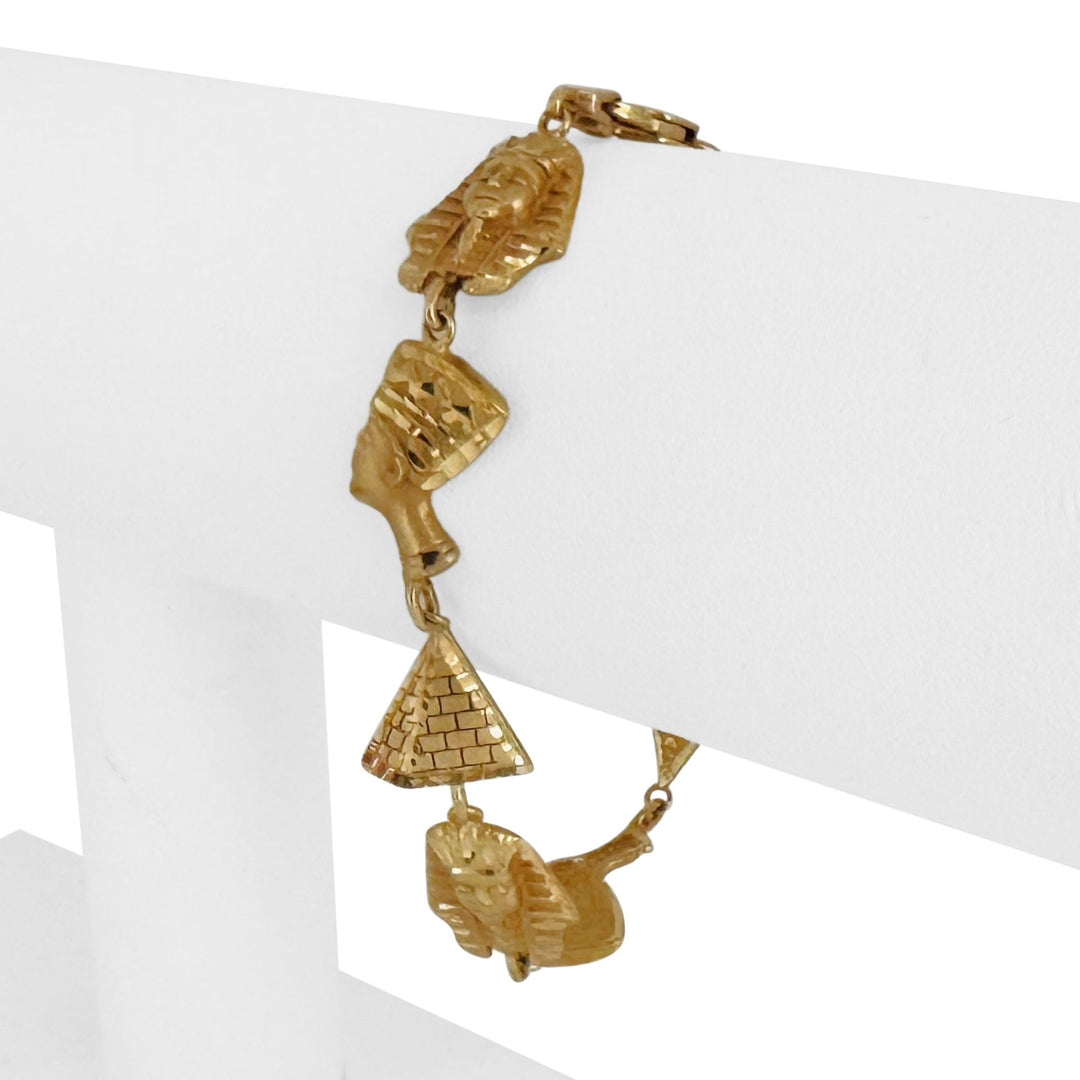 14k Yellow Gold 12g Solid Diamond Cut Egyptian Charm Link Bracelet 6.75"