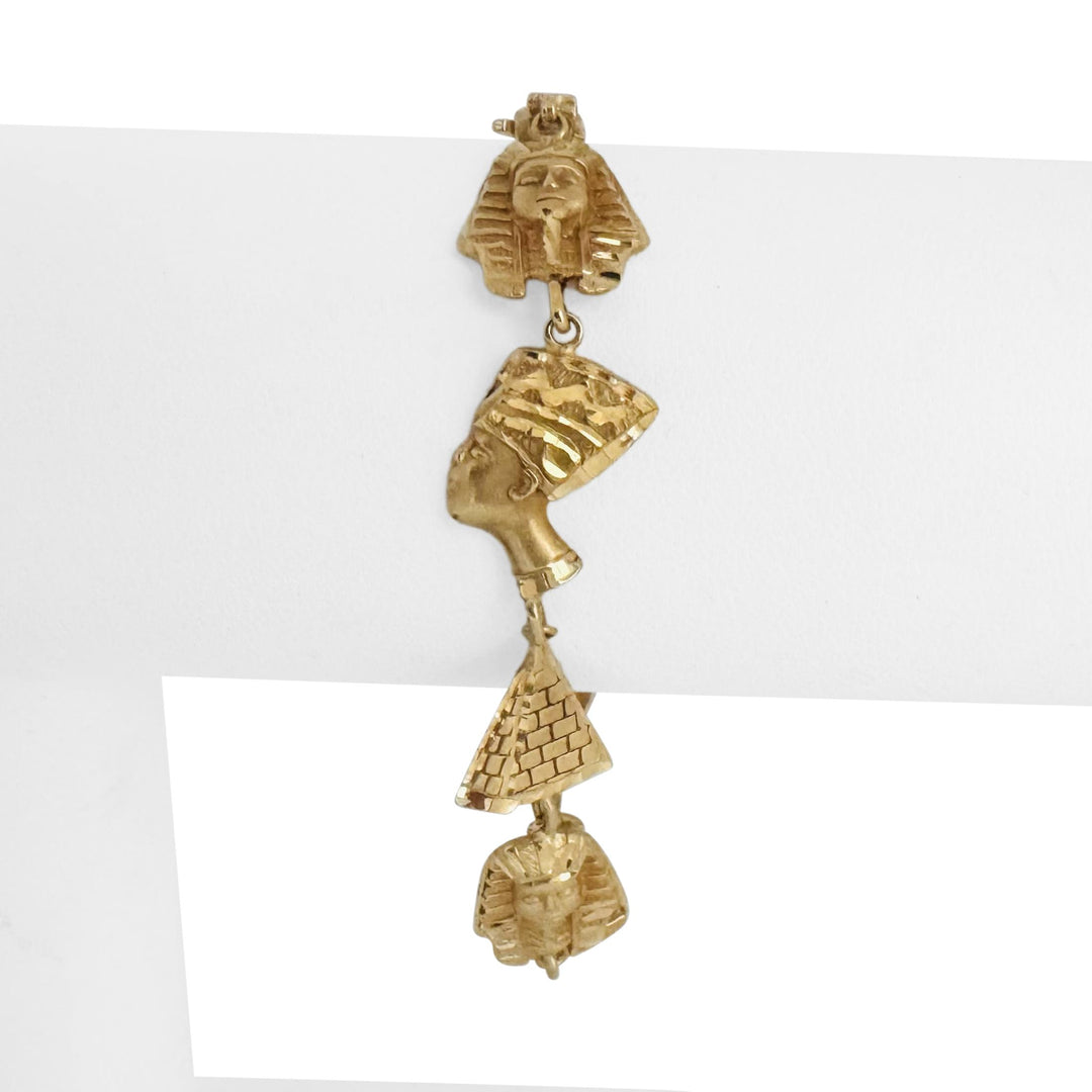 14k Yellow Gold 12g Solid Diamond Cut Egyptian Charm Link Bracelet 6.75"