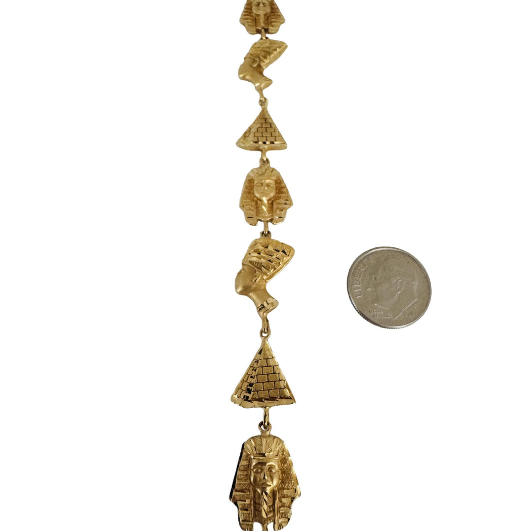 14k Yellow Gold 12g Solid Diamond Cut Egyptian Charm Link Bracelet 6.75"