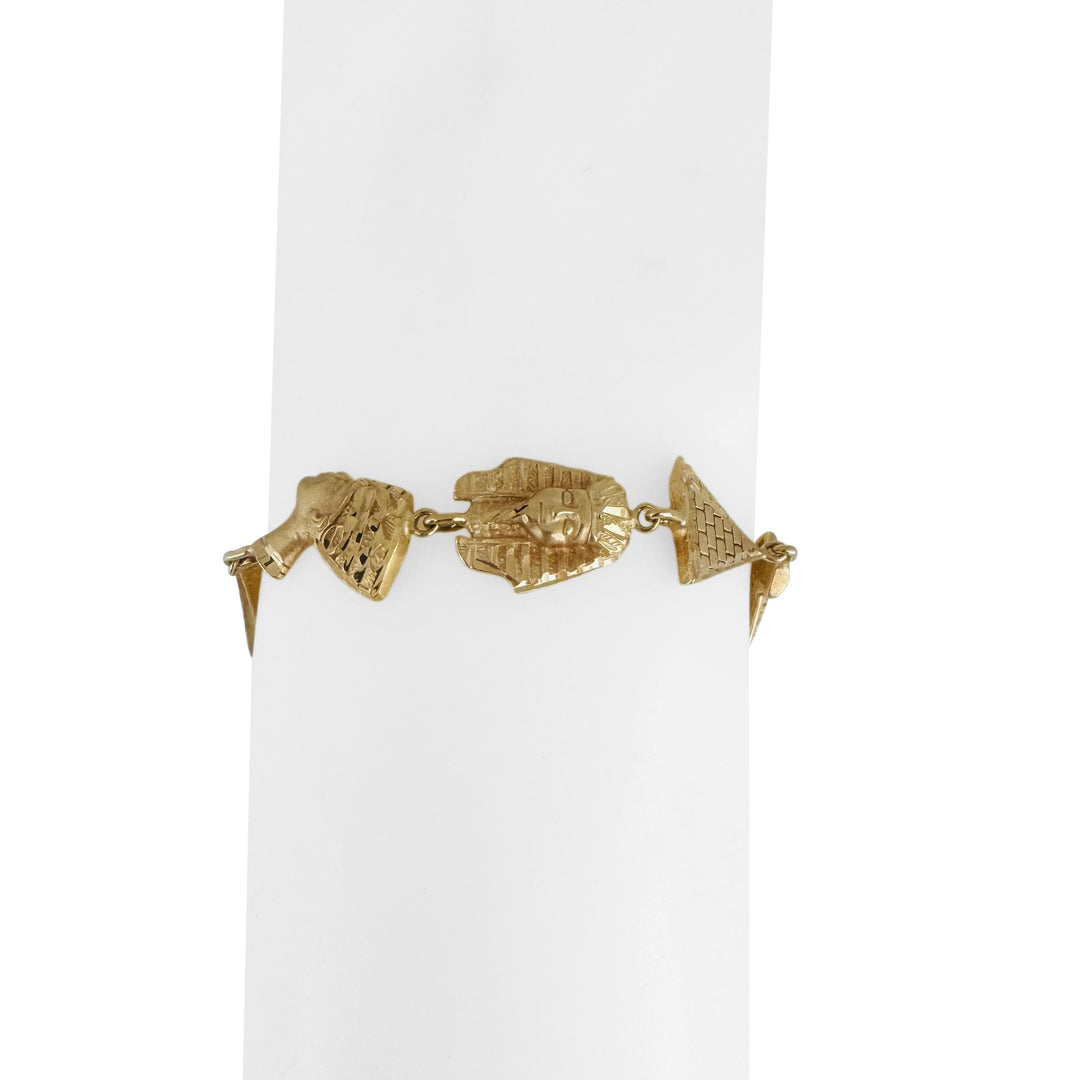 14k Yellow Gold 12g Solid Diamond Cut Egyptian Charm Link Bracelet 6.75"