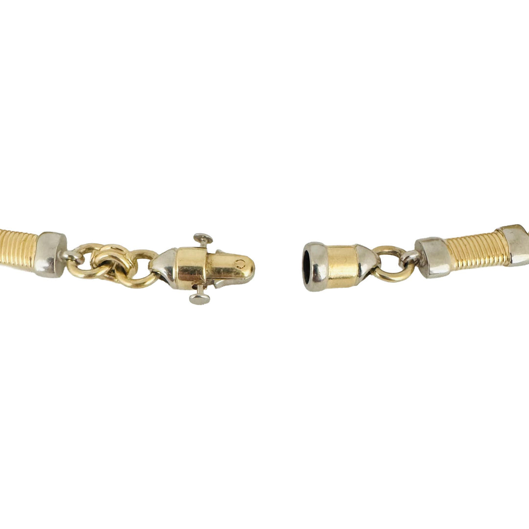 14k Yellow and White Gold 20.5g Solid 7mm Fancy Bar Link Bracelet Italy 7.5"