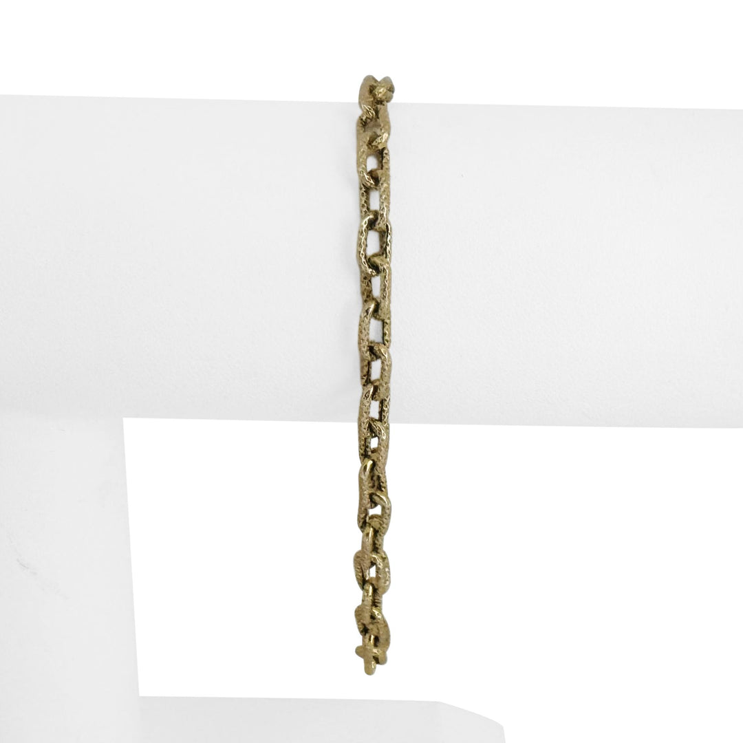 14k Yellow Gold 4.9g Hollow 4.5mm Vintage Textured Cable Link Bracelet 7.5"