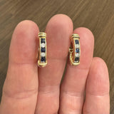 14k Yellow Gold Blue Sapphire and Diamond Hoop Earrings
